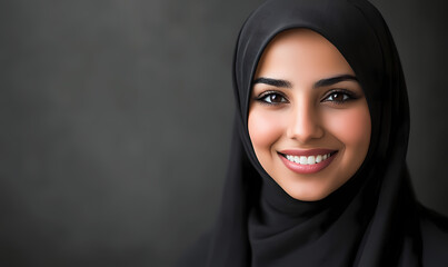 Naklejka premium Portrait of a Smiling Arab Middle Eastern Woman: A Concept of Beauty, Culture, and Happiness