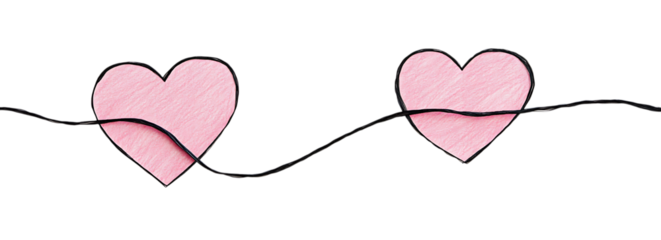 Hand-Drawn Pink Hearts Connected by a Wavy Sketch Line