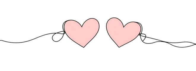 Two Pink Hearts Connected by a Single Continuous Thread