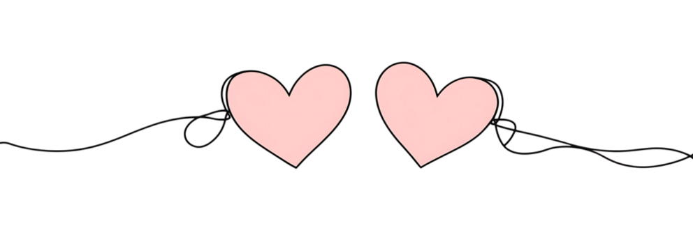 Two Pink Hearts Connected by a Single Continuous Thread