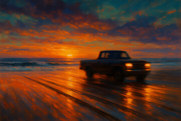 Fototapeta premium Sunset Drive by the Shore