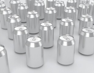 Rows of blank aluminum beverage cans
