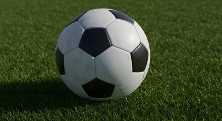 Fototapeta premium Soccer ball resting on vibrant green grass, representing the spirit of sport and competition