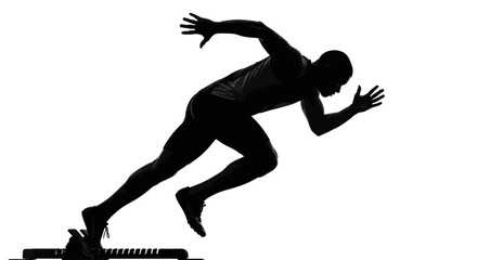 Dynamic silhouette of athlete sprinting from starting block conveying power and agility