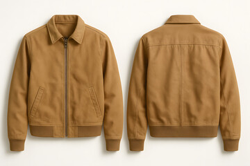 Camel Brown Jacket Mockup – Front and Back View on White Background for Apparel Branding