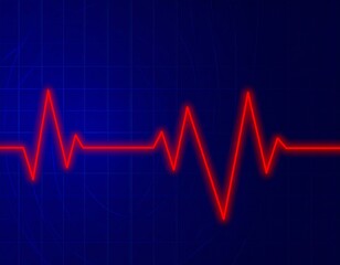 Red heart beat on dark blue grid