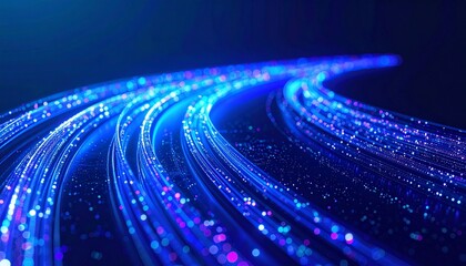 Digital information superhighway depicted by flowing,layered streams of blue holographic light,symbolizing big data and global networks