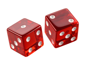 Two vibrant red dice with white pips, ready for games of chance, gambling, or winning big