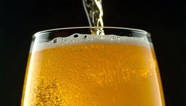 Refreshing beer pouring into a glass with foam and bubbles