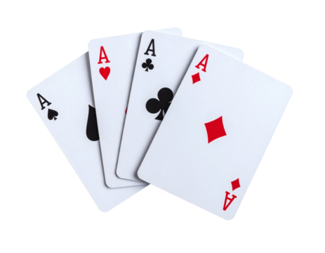 Four Aces displayed showing winning hand for poker or gambling concept with casino theme, success