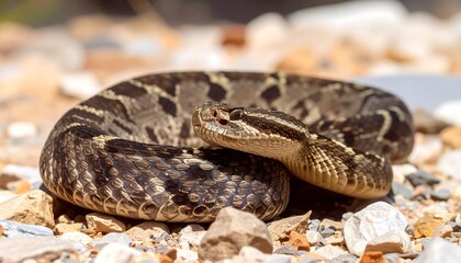 Obraz premium Close-up of a snake coiled on rocks