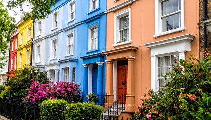 Colorful houses in Notting Hill, London: a vibrant display of urban architecture
