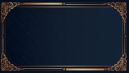 Elegant vintage frame with ornate gold filigree corners on a dark blue textured background, a classic border for formal invitations