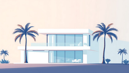 Modern Seaside Villa with Palm Trees