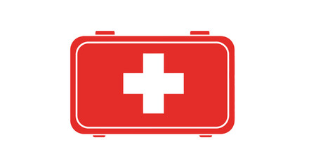 Fototapeta premium Graphic symbol of a healthcare first aid kit, a red container for medical supplies and emergency treatment isolated on a white background