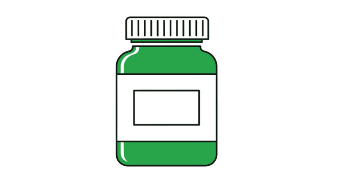 Green medicine bottle with a blank label, representing health and wellness products