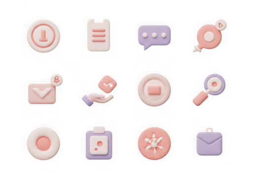 Set of 12 pastel 3d icons for communication, finance, and business isolated on transparent background - Powered by Adobe