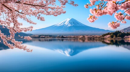 Serene Mount Fuji: Springtime Reflections in a Peaceful Lake