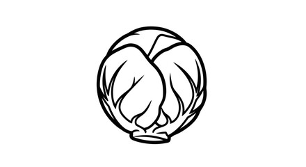 simple cabbage illustration, black and white line art, fresh vegetable graphic, vegan food design, botanical print