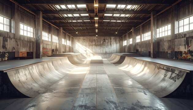 Industrial skate park interior
