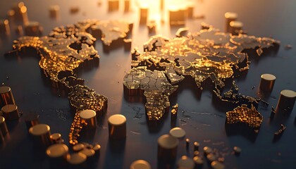Golden world map, 3D graphic