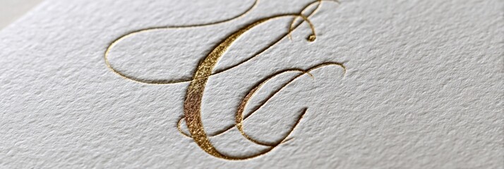 Elegant Gold Foil Letterpress Design Featuring Intricate Calligraphy on Textured Paper in a Warm, Inviting Light