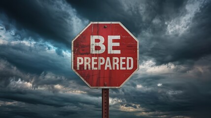 Be Prepared sign on stormy background.