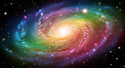Obraz premium Vibrant Spiral Galaxy In Outer Space Displaying Colorful Nebula And Stars