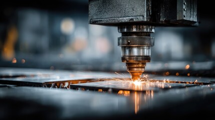 Industrial metal cutting machine in action