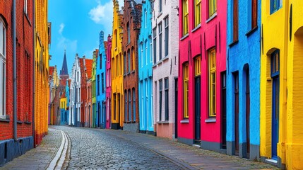Vibrant Colorful Streets of Bruges, Belgium on a Bright Day