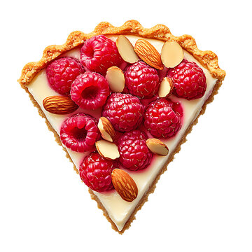 Slice of Raspberry Tart with Almonds and Creamy Filling