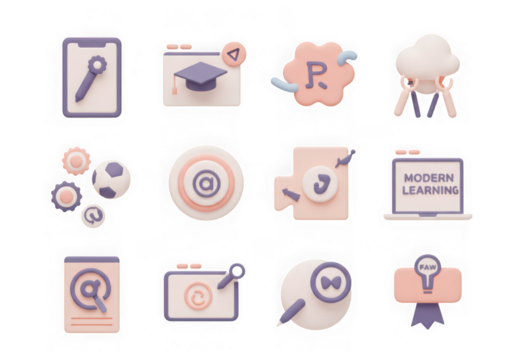 Collection of 3d icons for modern learning and digital education, isolated on transparent background - Powered by Adobe