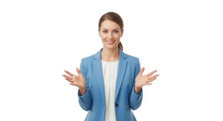 Professional woman gesturing presentation isolated background business woman explaining idea on transparent background