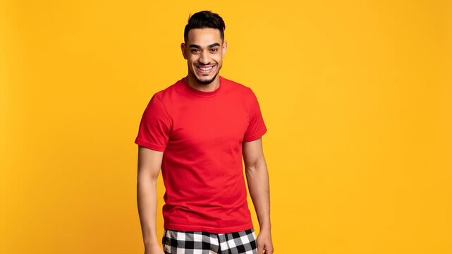 Cheerful guy gives thumbs up