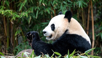 Fototapeta premium Close-up of a panda eating bamboo (1)