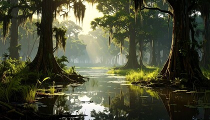 Lush swamp forest scene