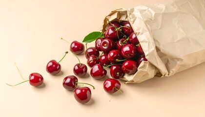Fototapeta premium Fresh Cherries in Brown Paper Bag