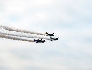 Retro aircraft imitate German and American warplanes from the Second World War