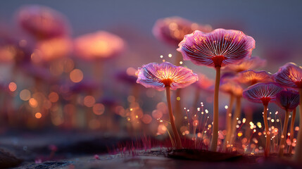 Fototapeta premium Enchanted Glowing Mushrooms A Fantasy Forest Scene
