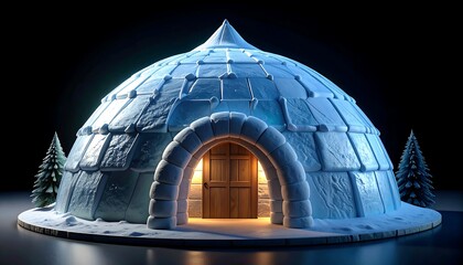 Fototapeta premium A digitally rendered igloo, illuminated from within