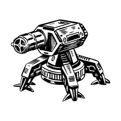 A vintage style illustration showing a defence turret © Prosymbols