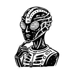 A vintage style illustration showing an alien leader