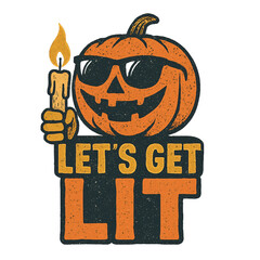 Playful Pumpkin Illustration: Halloween Design with Vintage Flair on Transparent Background