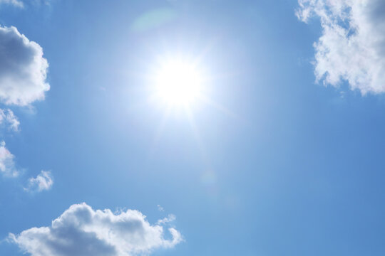 Fototapeta Beautiful blue sky with clouds on sunny day, bottom view