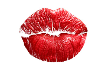Red lipstick kiss mark on white background