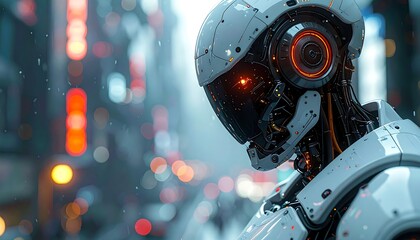 Fototapeta premium Futuristic robot in city (1)