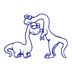 2 Happy Dino Couple Smile Team Cuddling Caressing Friends