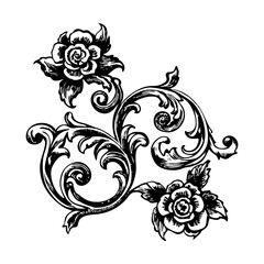 A glyph style illustration depicting ornate roses