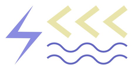 Lightning bolt, parallel arrows, and wave lines suggest energy, speed, and fluidity. Ideal for technology, power, creativity innovation efficiency renewable energy modern design. Simple flat
