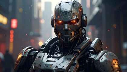 Fototapeta premium Futuristic robot in urban setting (1)